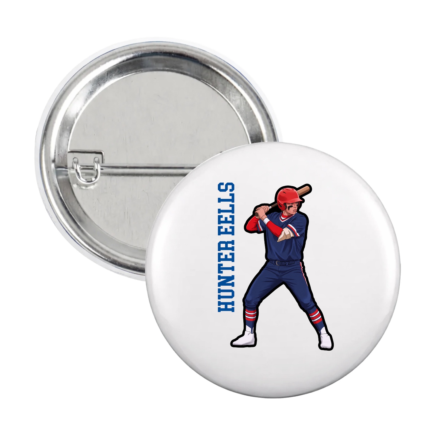 Game Day Button — Name Vertical in White