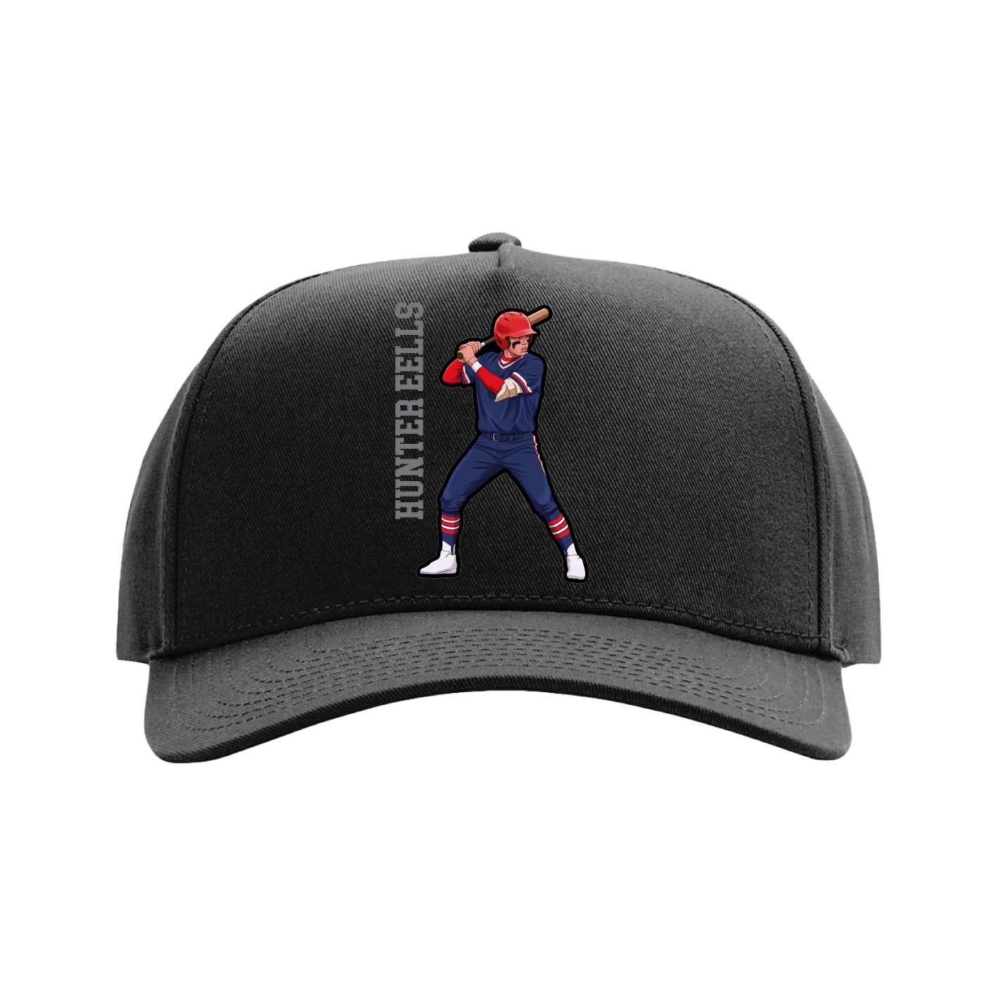 Full Fabric Five-Panel Champ Cap — Name Vertical in Black