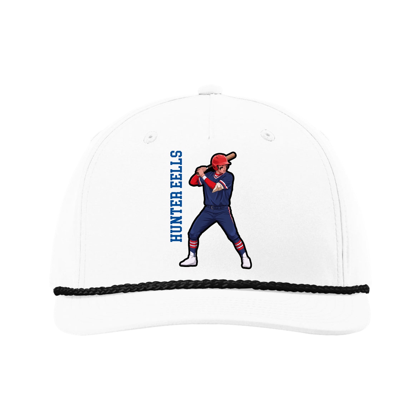 Five-Panel Classic Rope Cap — Name Vertical in White
