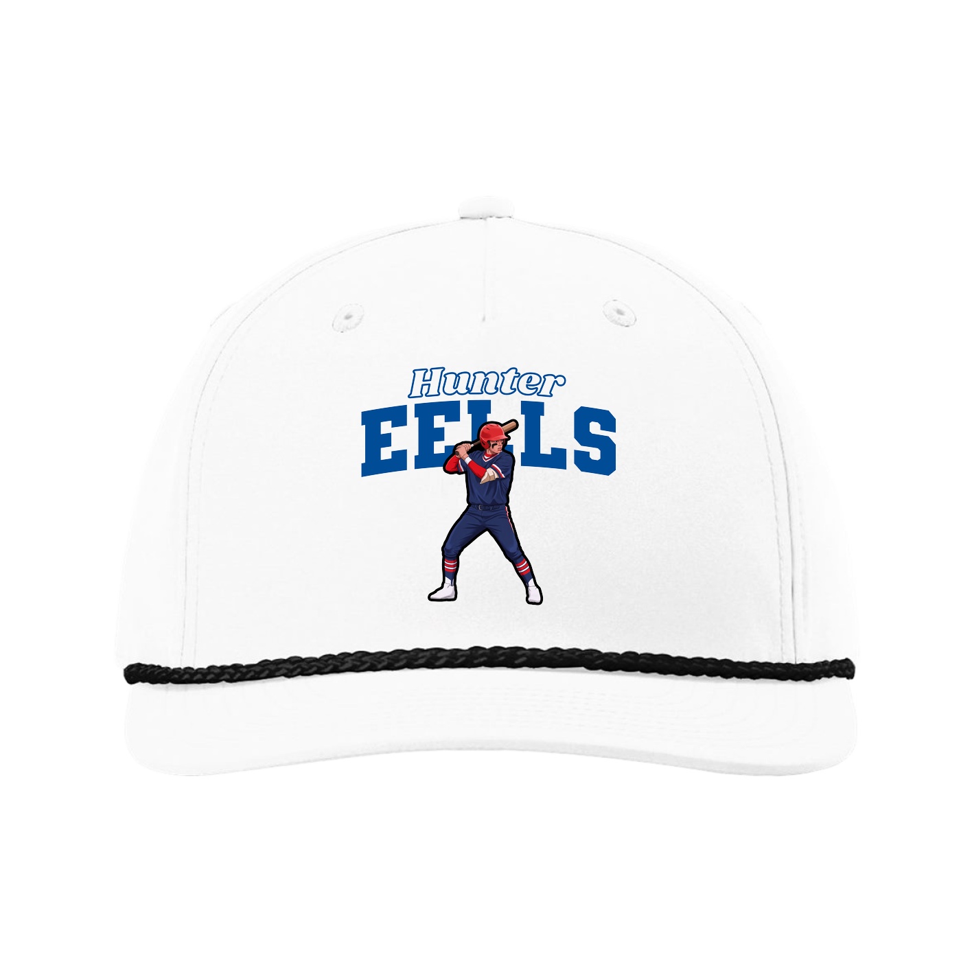 Five-Panel Classic Rope Cap — Name Arch in White