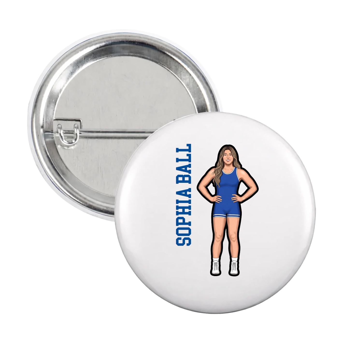 Game Day Button — Name Vertical in White