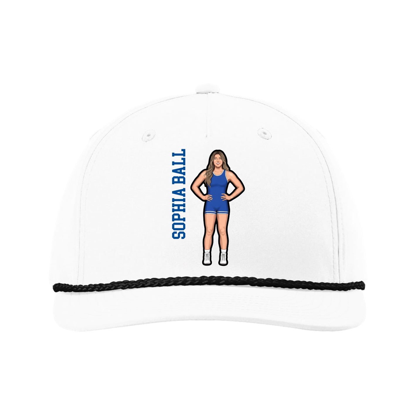 Five-Panel Classic Rope Cap — Name Vertical in White