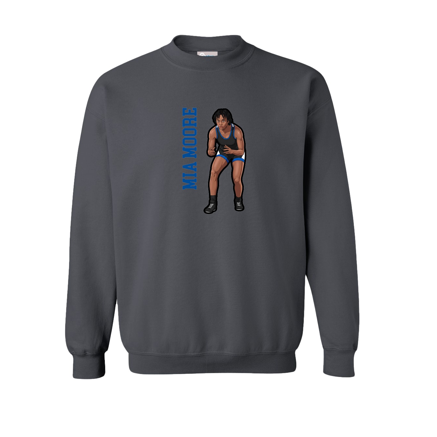 Fleece Crew — Name Vertical in Grey