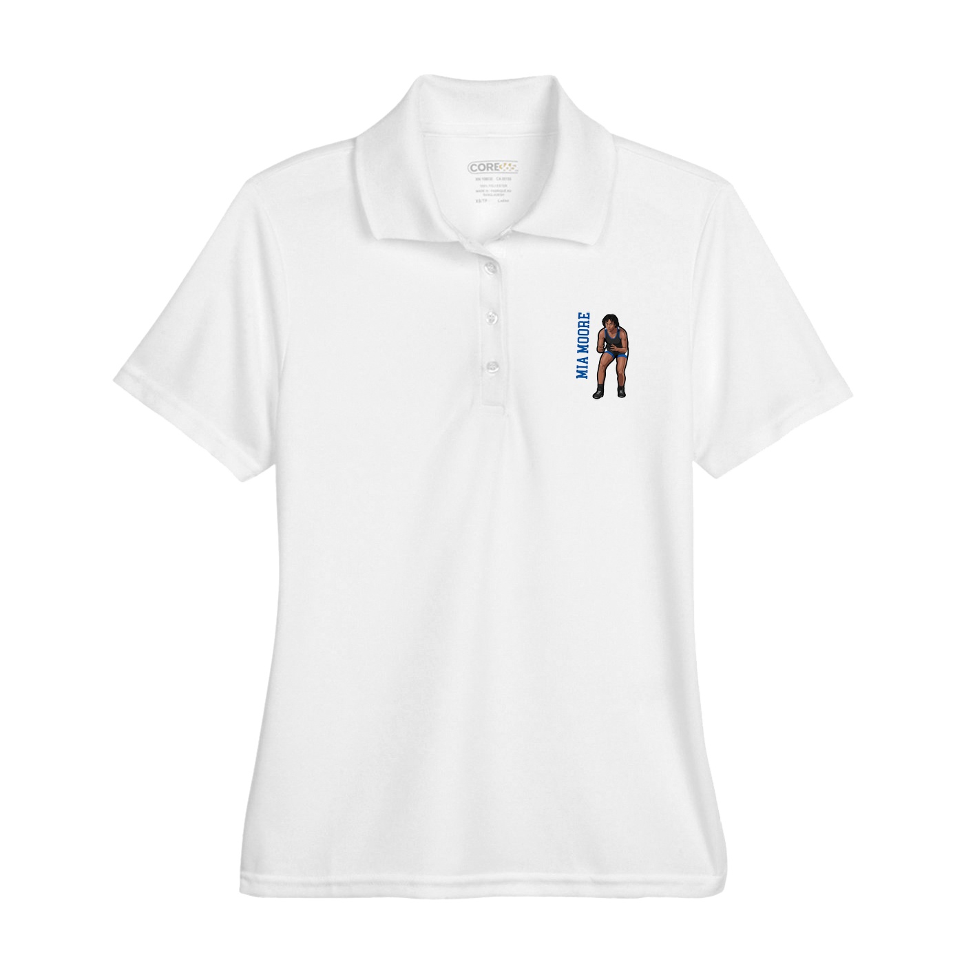 Womens Performance Polo — Name Vertical in White