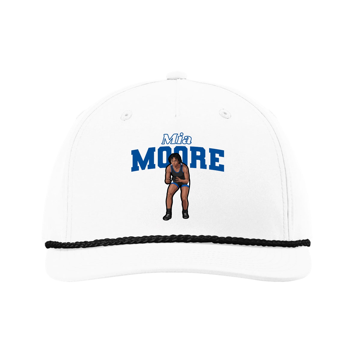 Five-Panel Classic Rope Cap — Name Arch in White