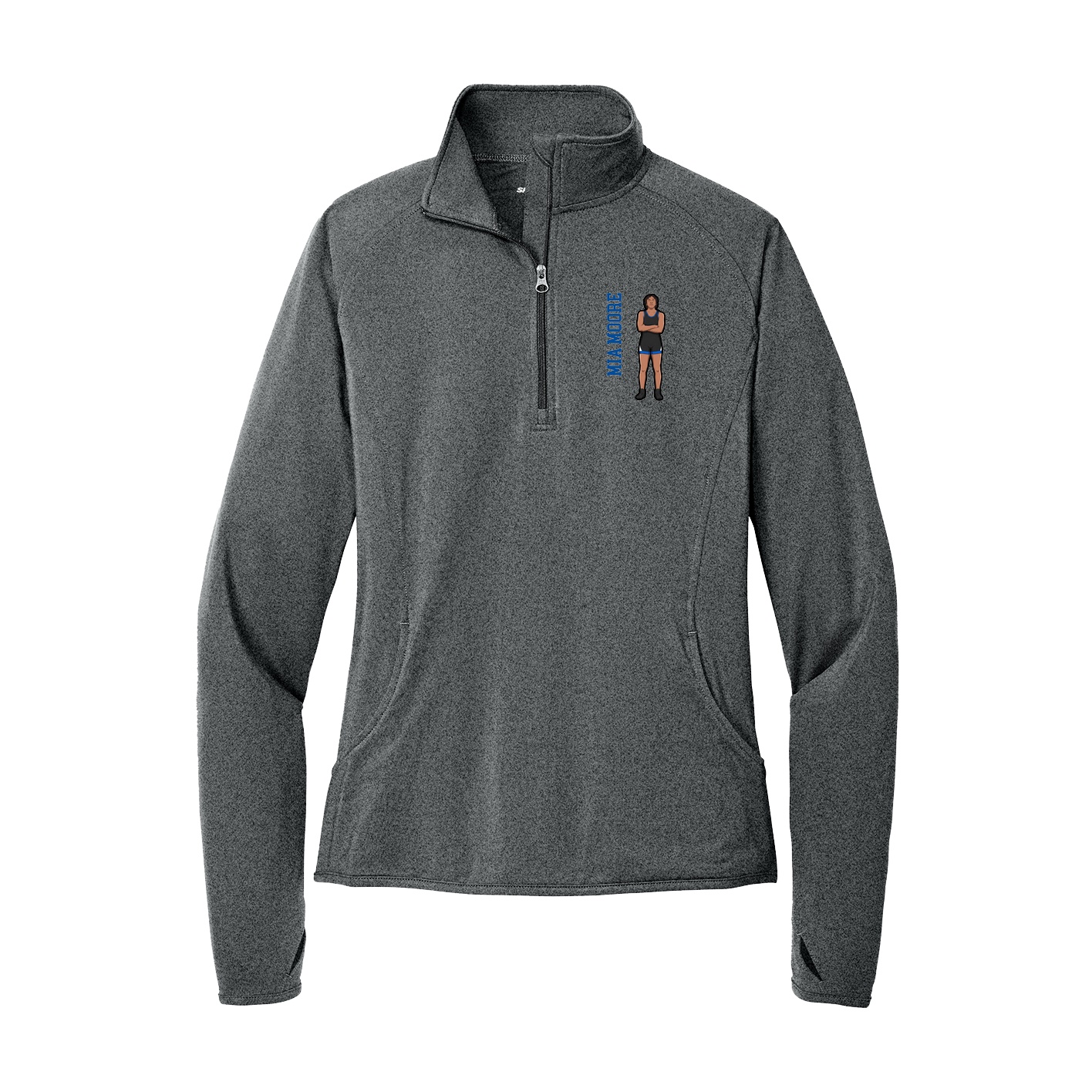 Women's Q-Zip Pullover — Name Vertical in Grey