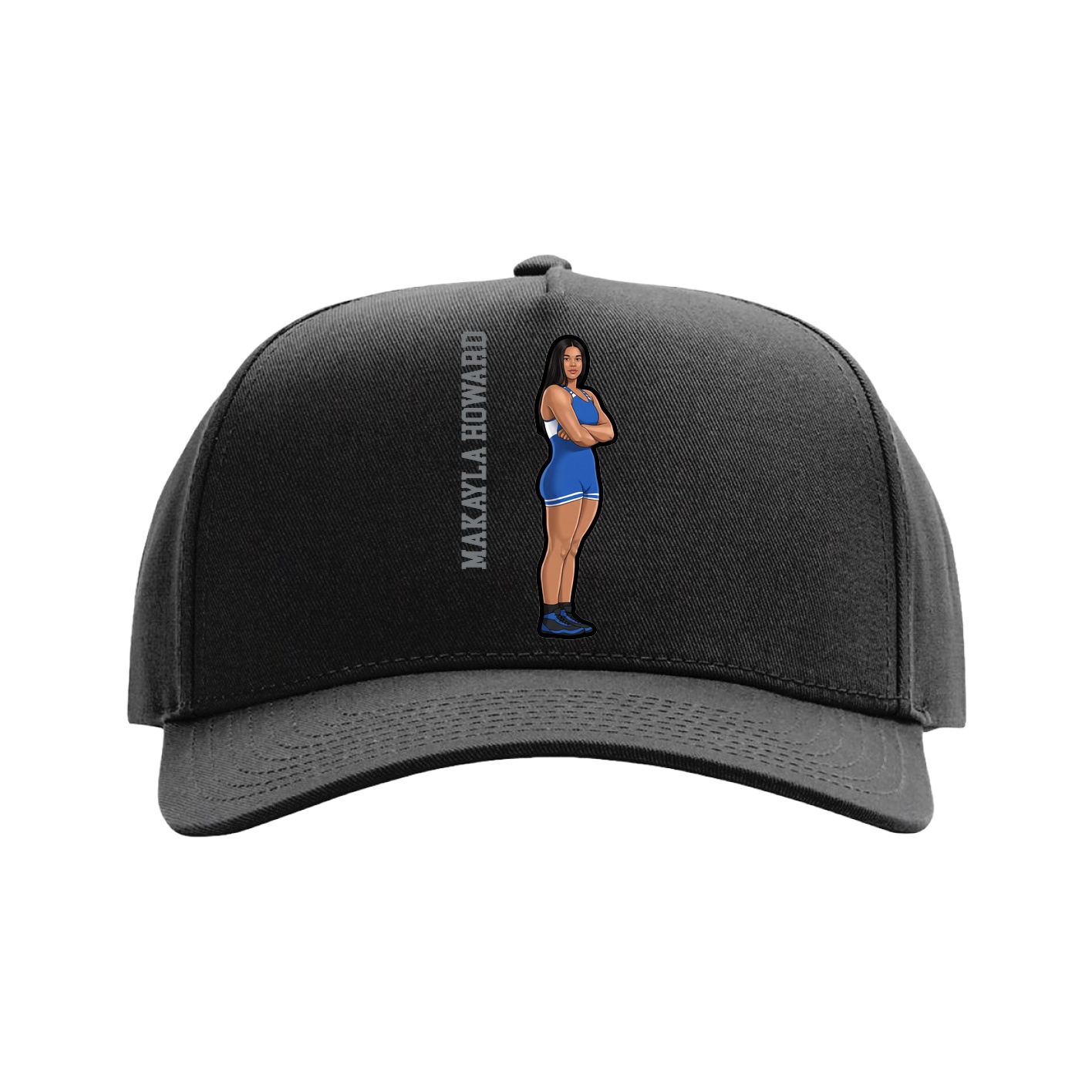 Full Fabric Five-Panel Champ Cap — Name Vertical in Black