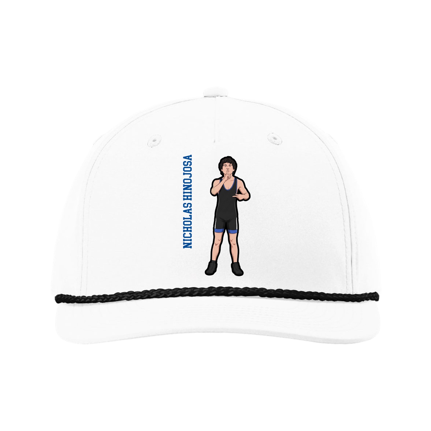 Five-Panel Classic Rope Cap — Name Vertical in White