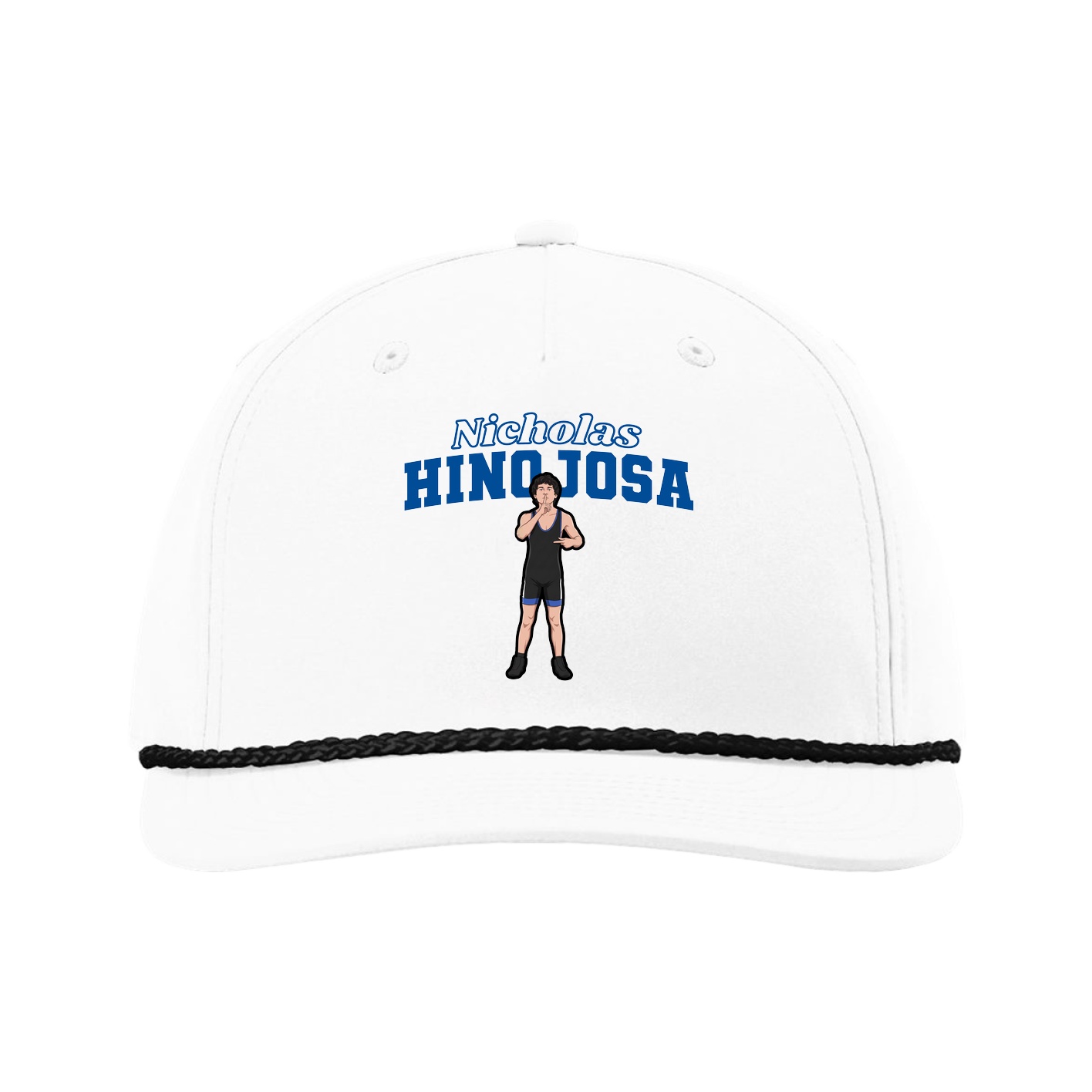 Five-Panel Classic Rope Cap — Name Arch in White