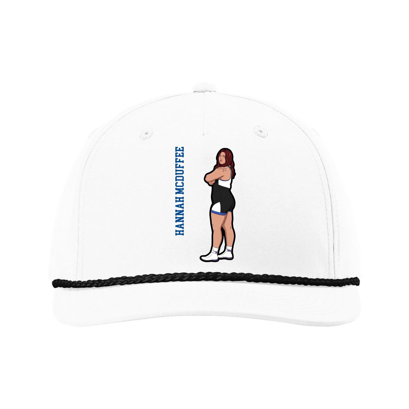 Five-Panel Classic Rope Cap — Name Vertical in White