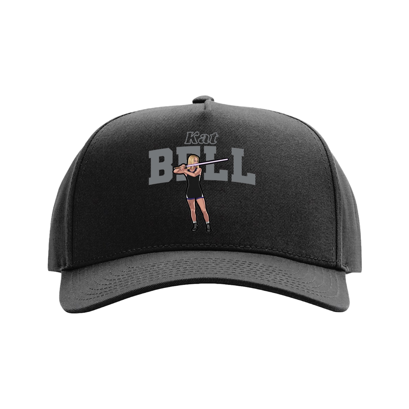 Full Fabric Five-Panel Champ Cap — Name Arch in Black