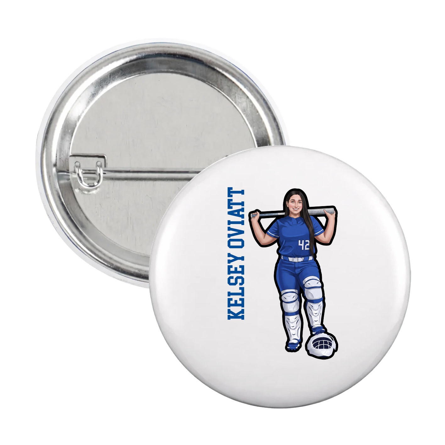 Game Day Button — Name Vertical in White