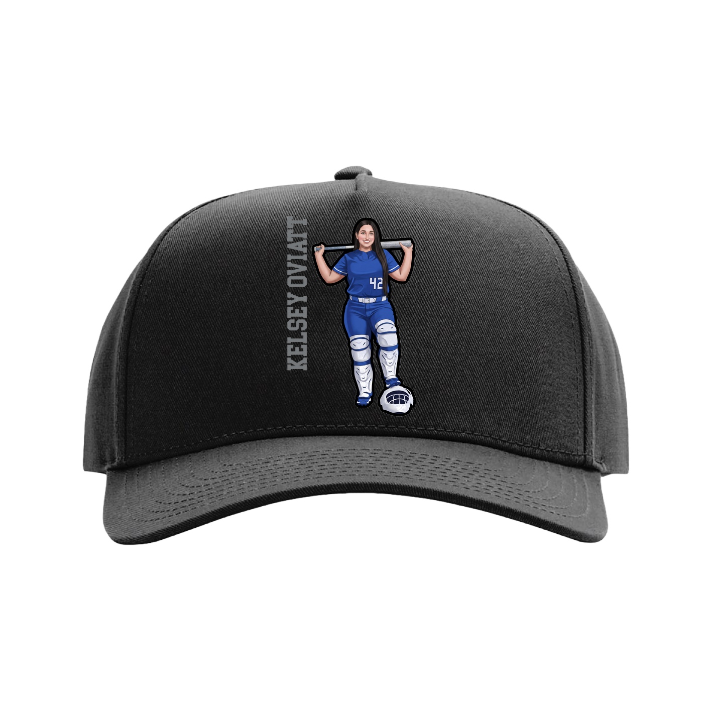 Full Fabric Five-Panel Champ Cap — Name Vertical in Black