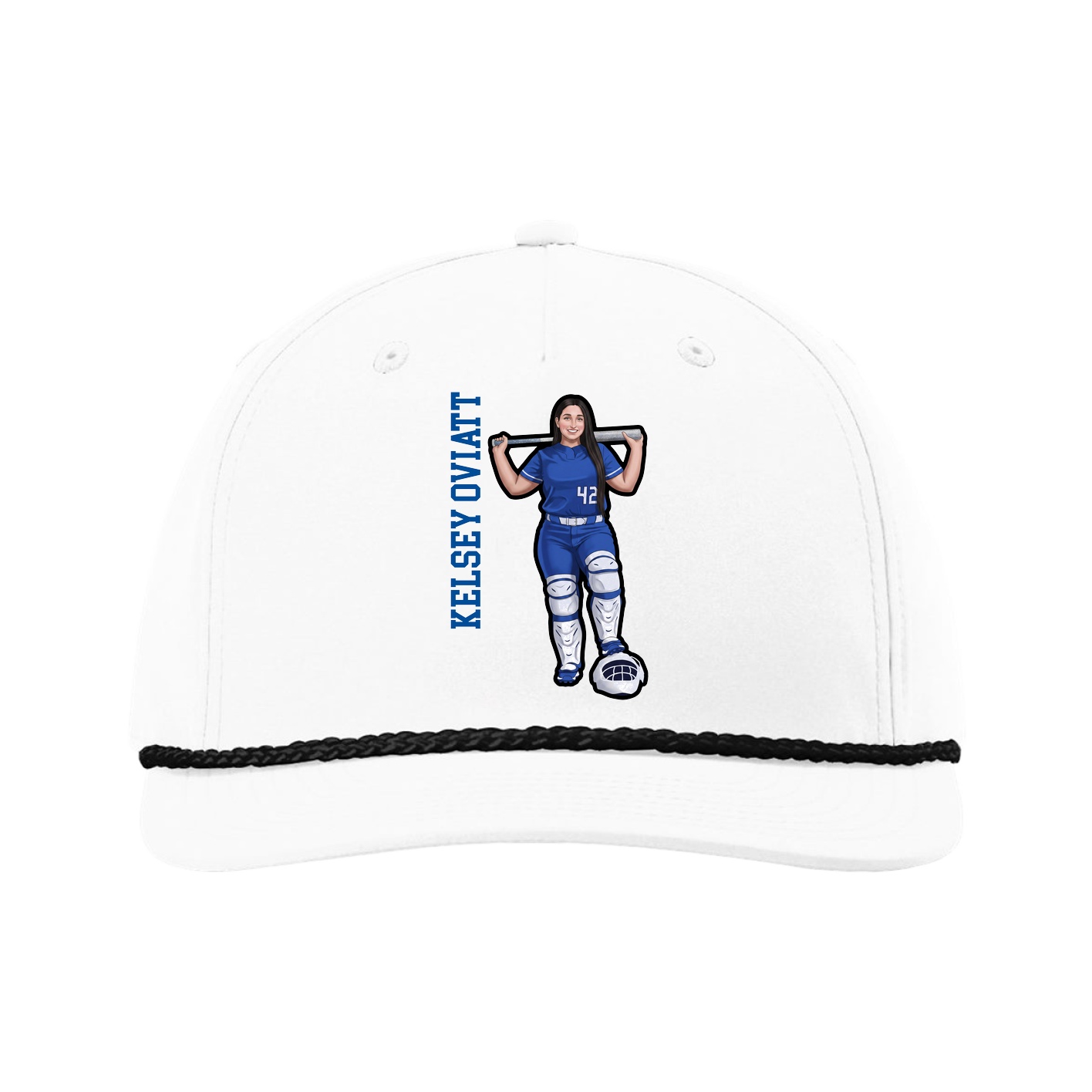 Five-Panel Classic Rope Cap — Name Vertical in White
