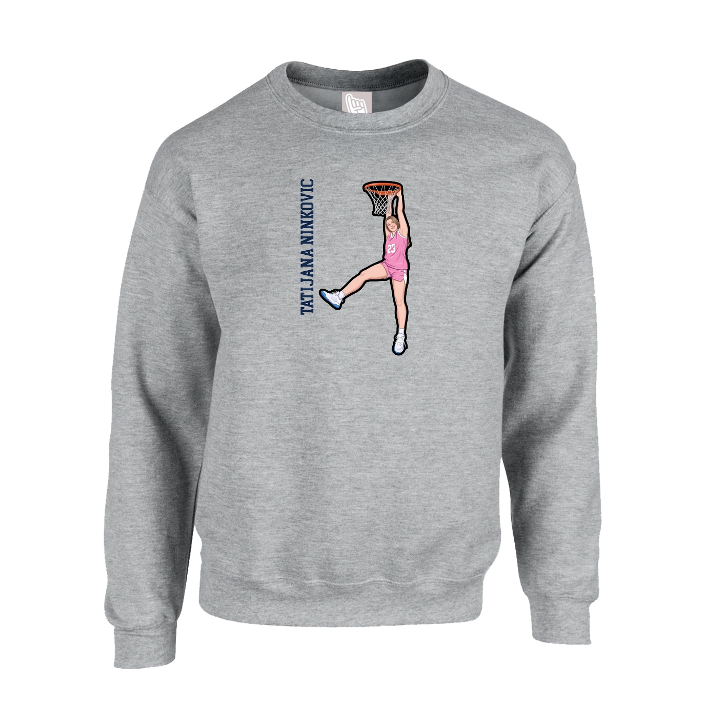 Fleece Crew — Name Vertical in Grey
