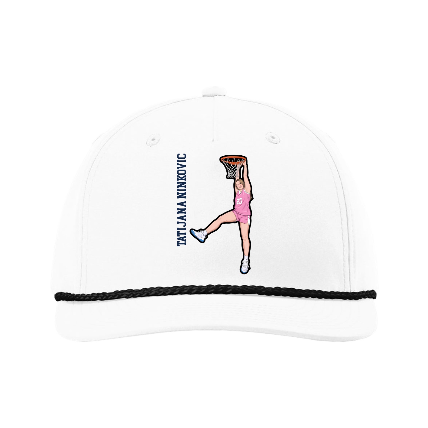 Five-Panel Classic Rope Cap — Name Vertical in White