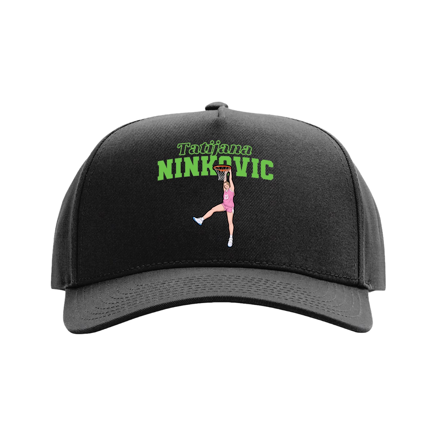 Full Fabric Five-Panel Champ Cap — Name Arch in Black