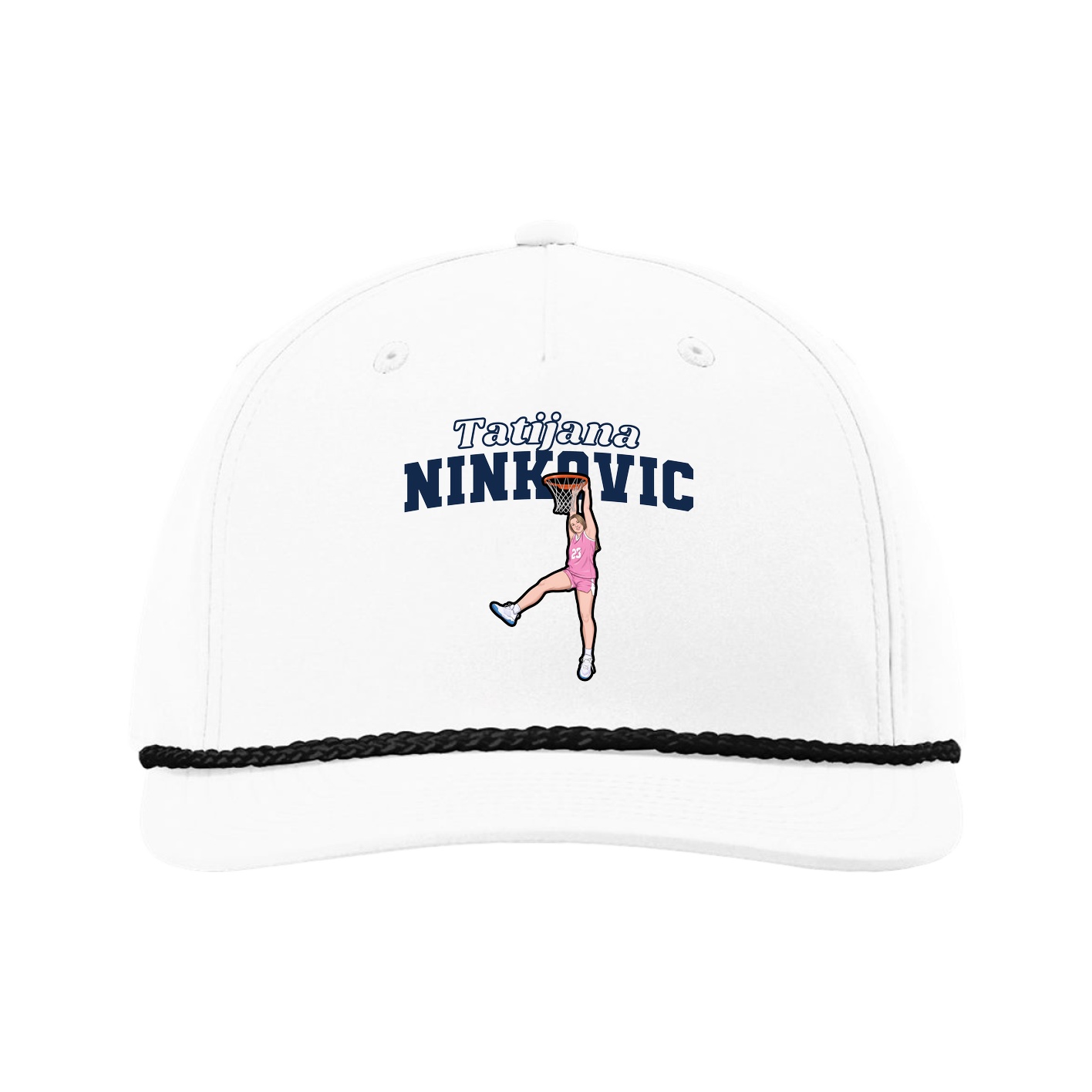 Five-Panel Classic Rope Cap — Name Arch in White