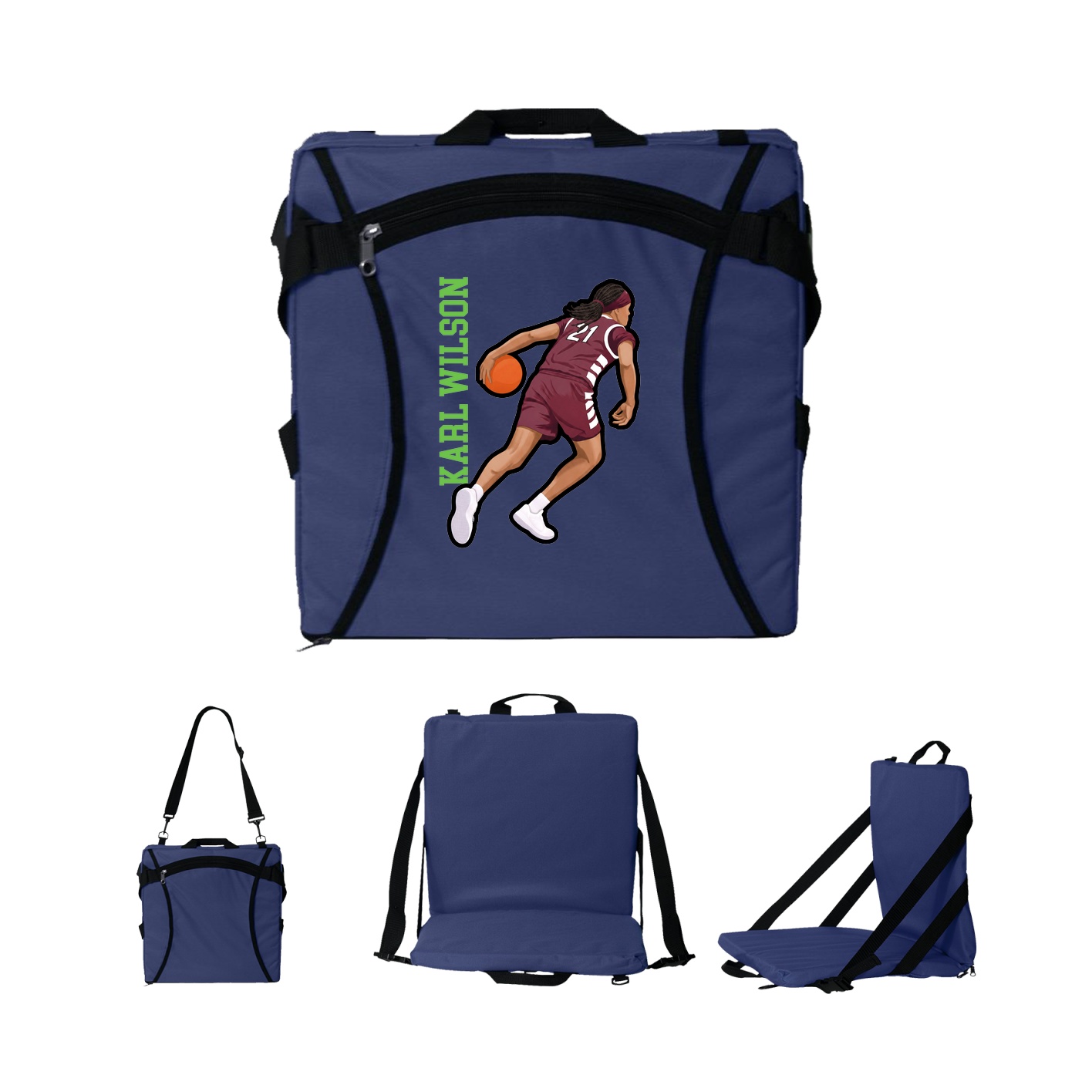 Folding Stadium Seat — Name Vertical in Navy