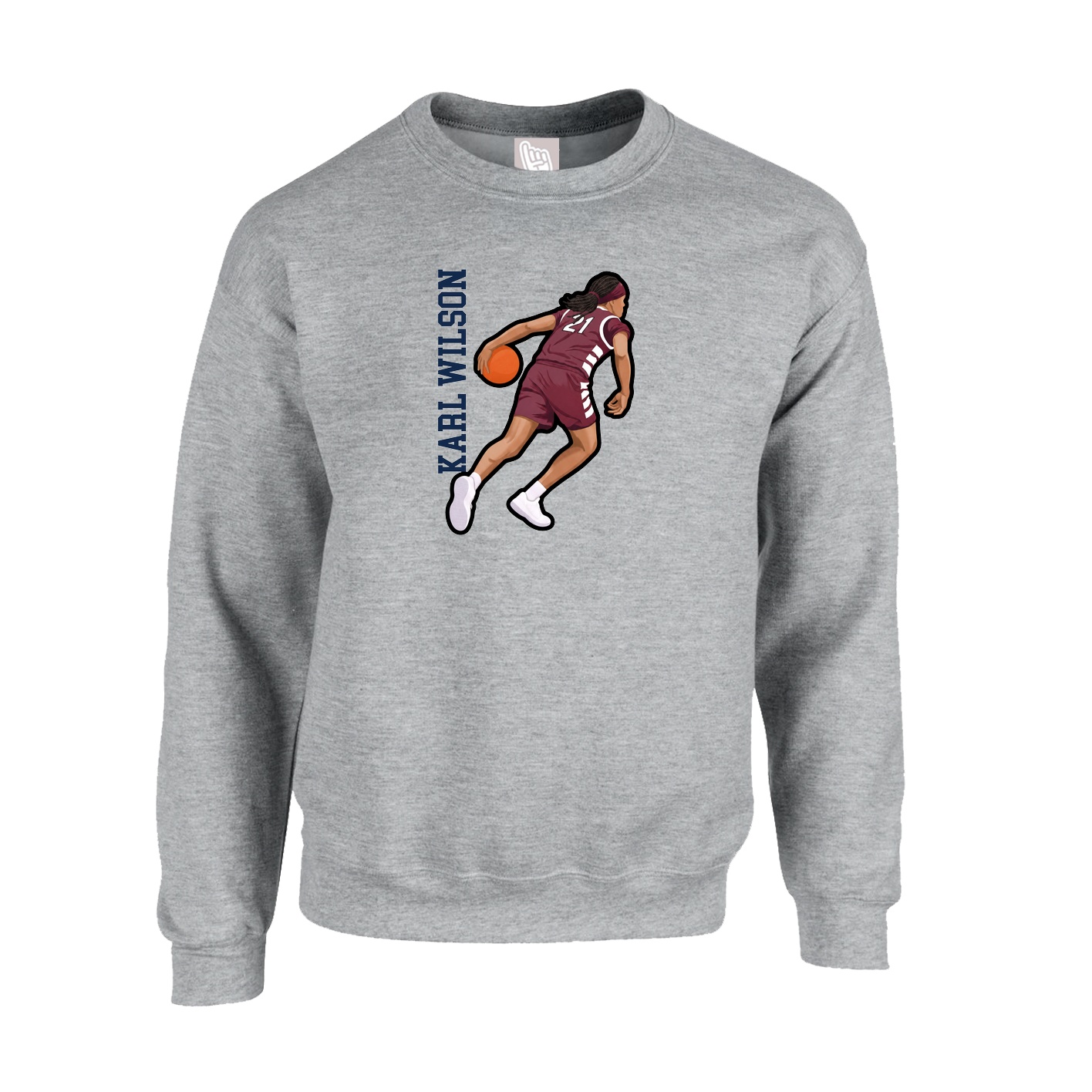 Fleece Crew — Name Vertical in Grey