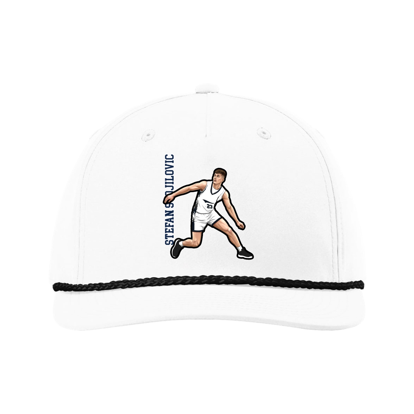 Five-Panel Classic Rope Cap — Name Vertical in White