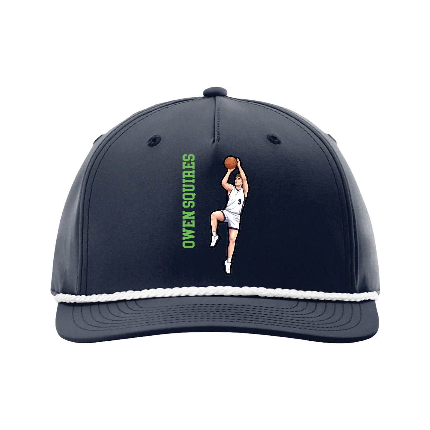 Five-Panel Classic Rope Cap — Name Vertical in Navy