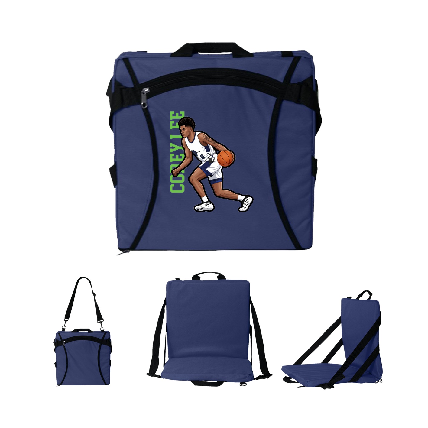 Folding Stadium Seat — Name Vertical in Navy