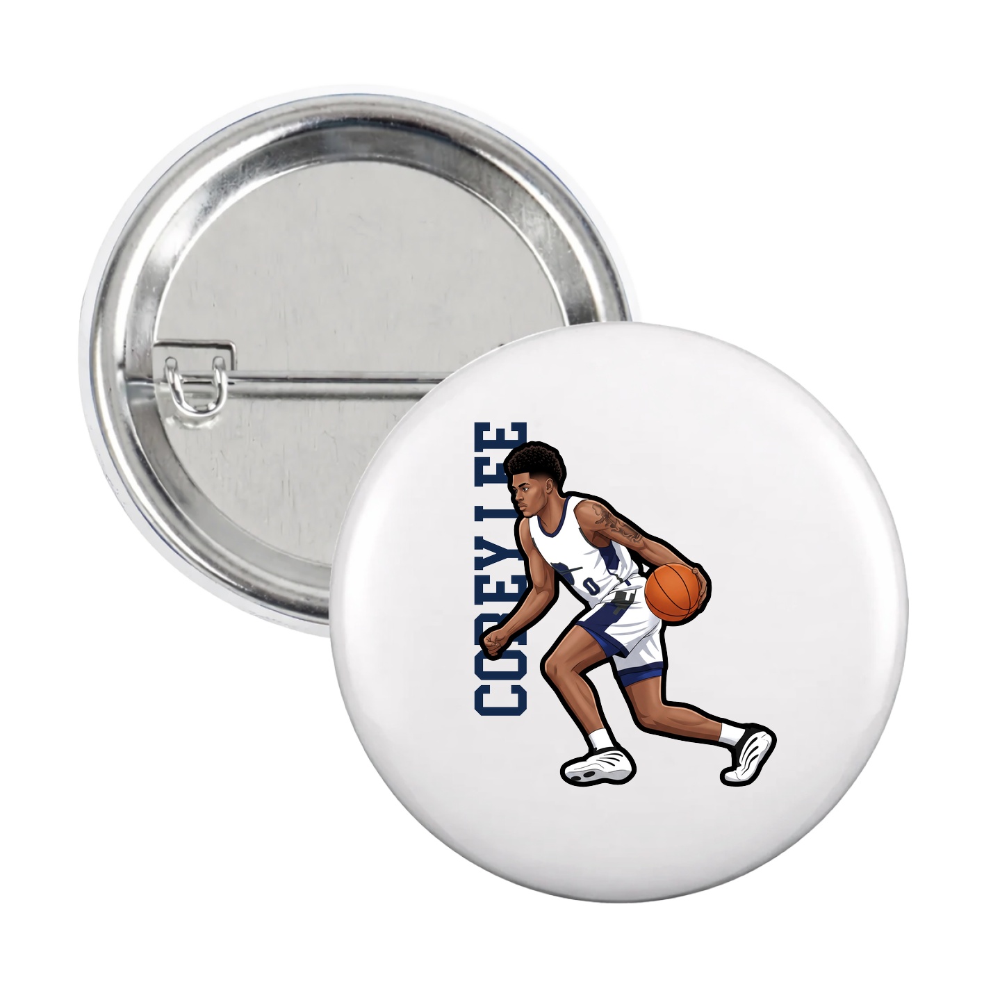 Game Day Button — Name Vertical in White