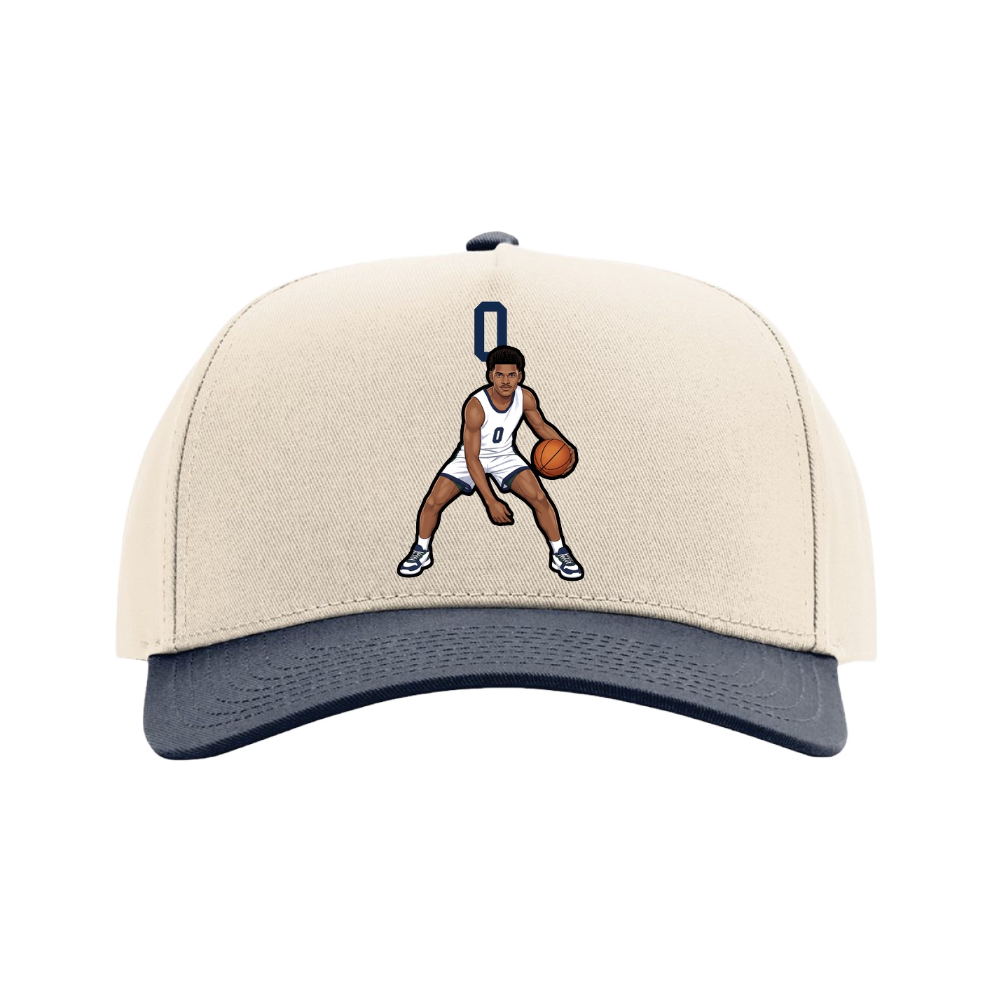 Full Fabric Five-Panel Champ Cap — Number Top in Cream/Navy