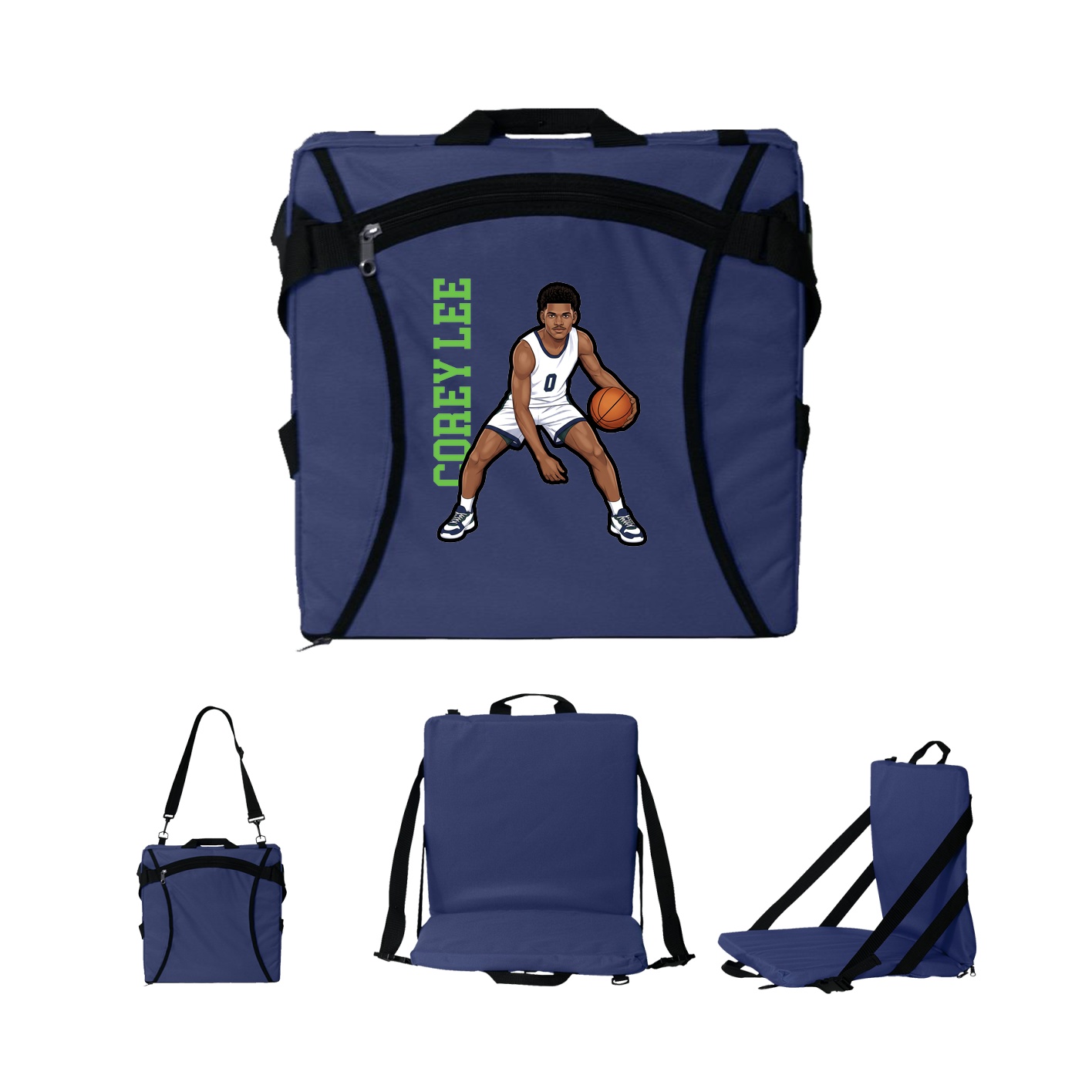 Folding Stadium Seat — Name Vertical in Navy