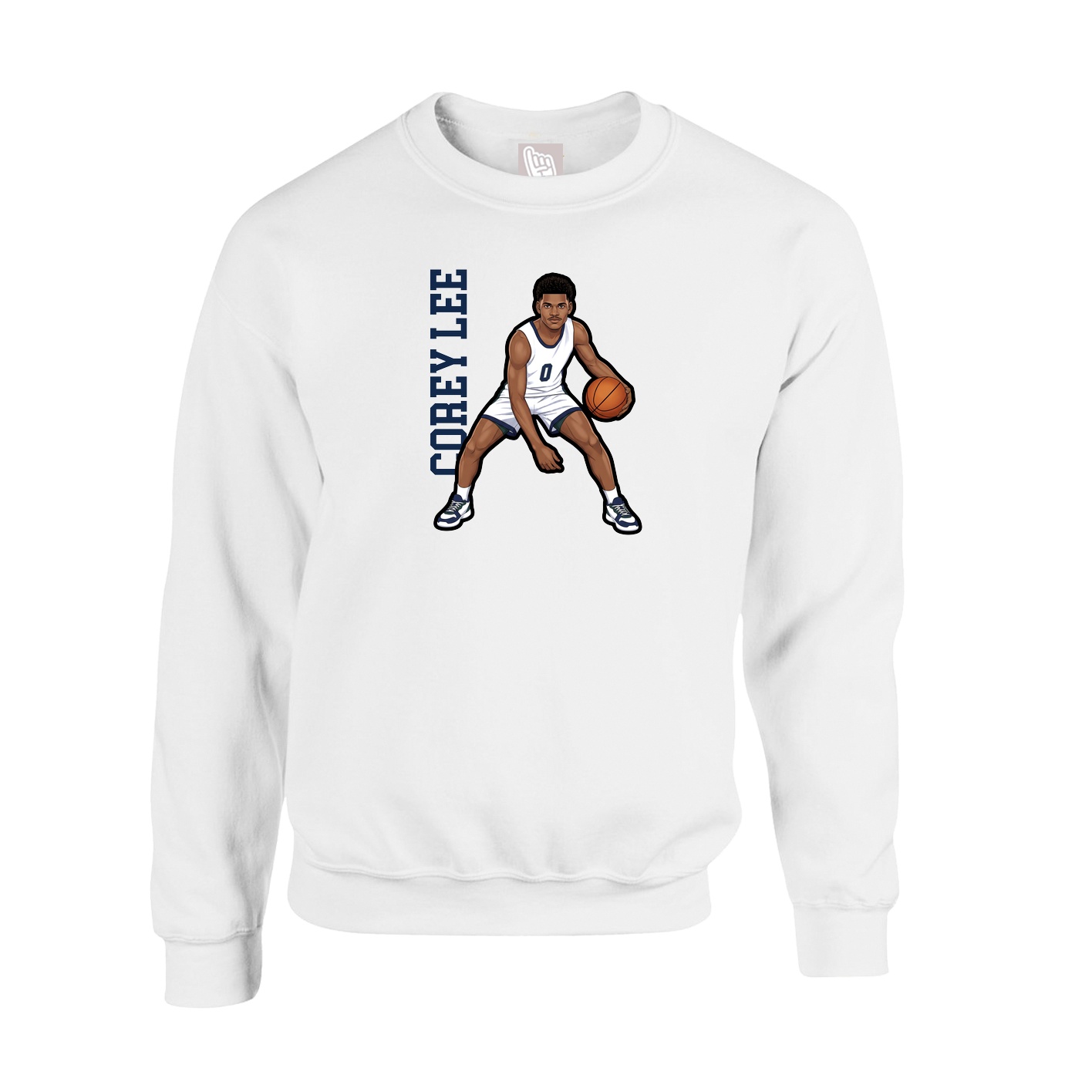 Fleece Crew — Name Vertical in White