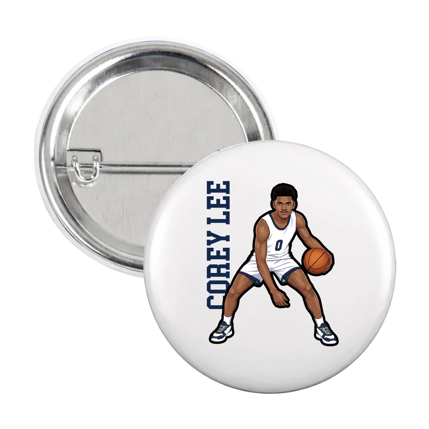 Game Day Button — Name Vertical in White