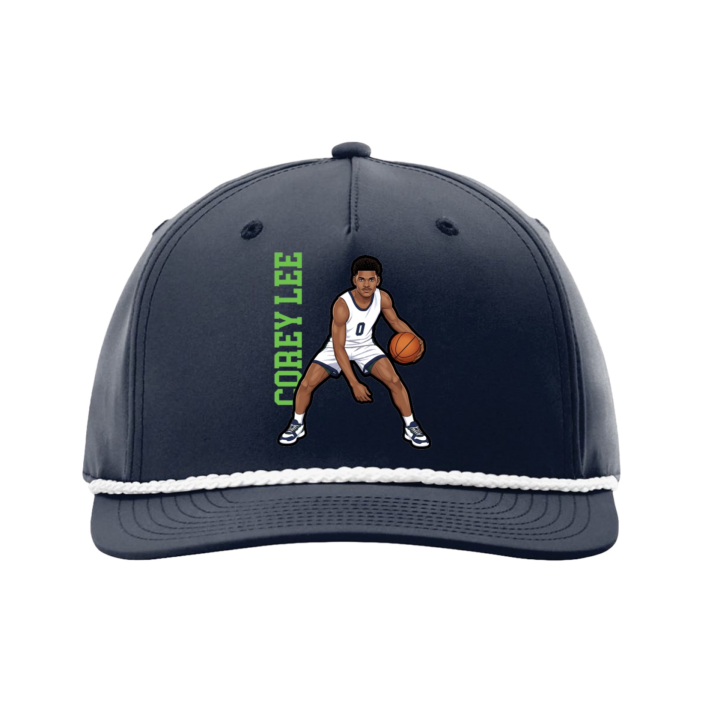 Five-Panel Classic Rope Cap — Name Vertical in Navy