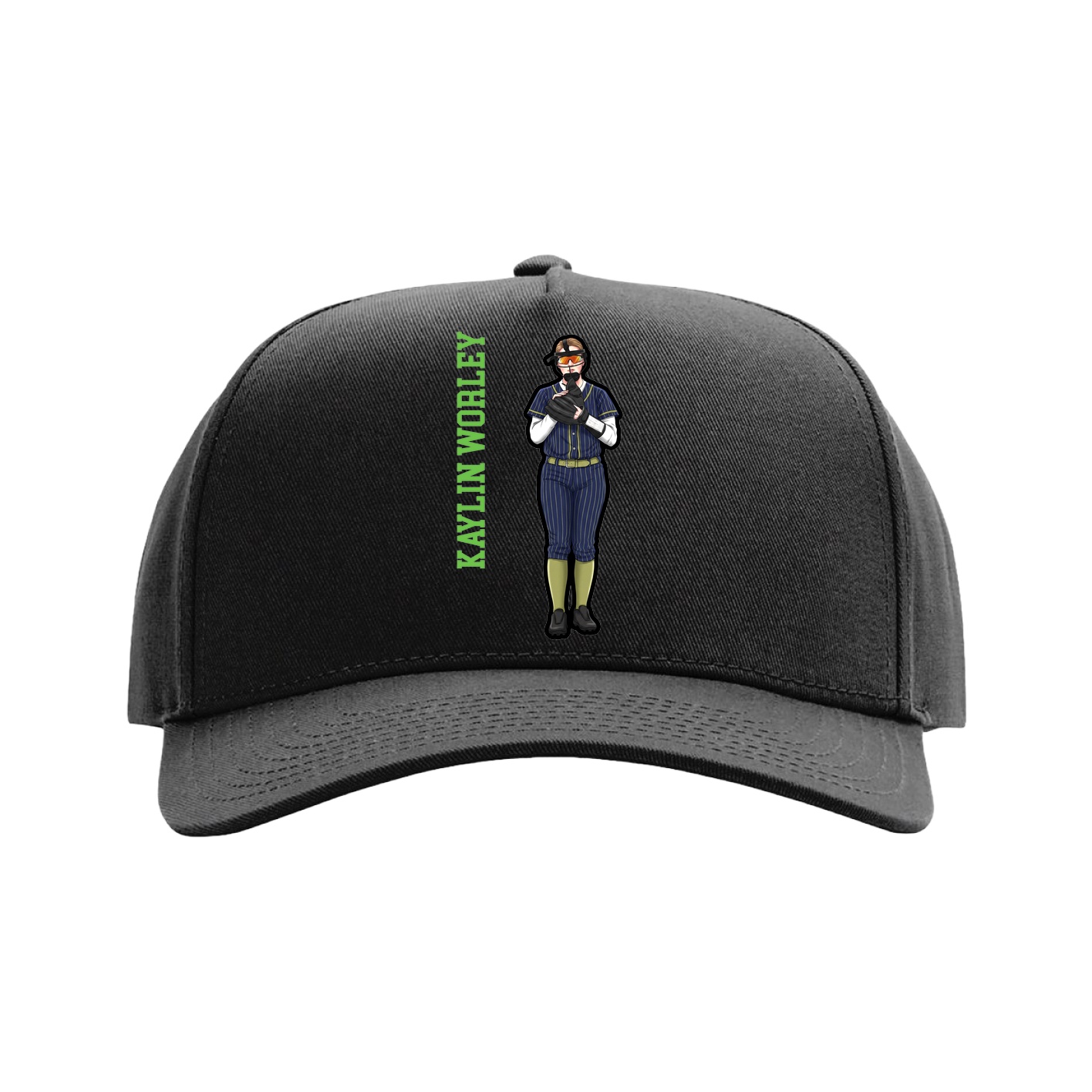 Full Fabric Five-Panel Champ Cap — Name Vertical in Black