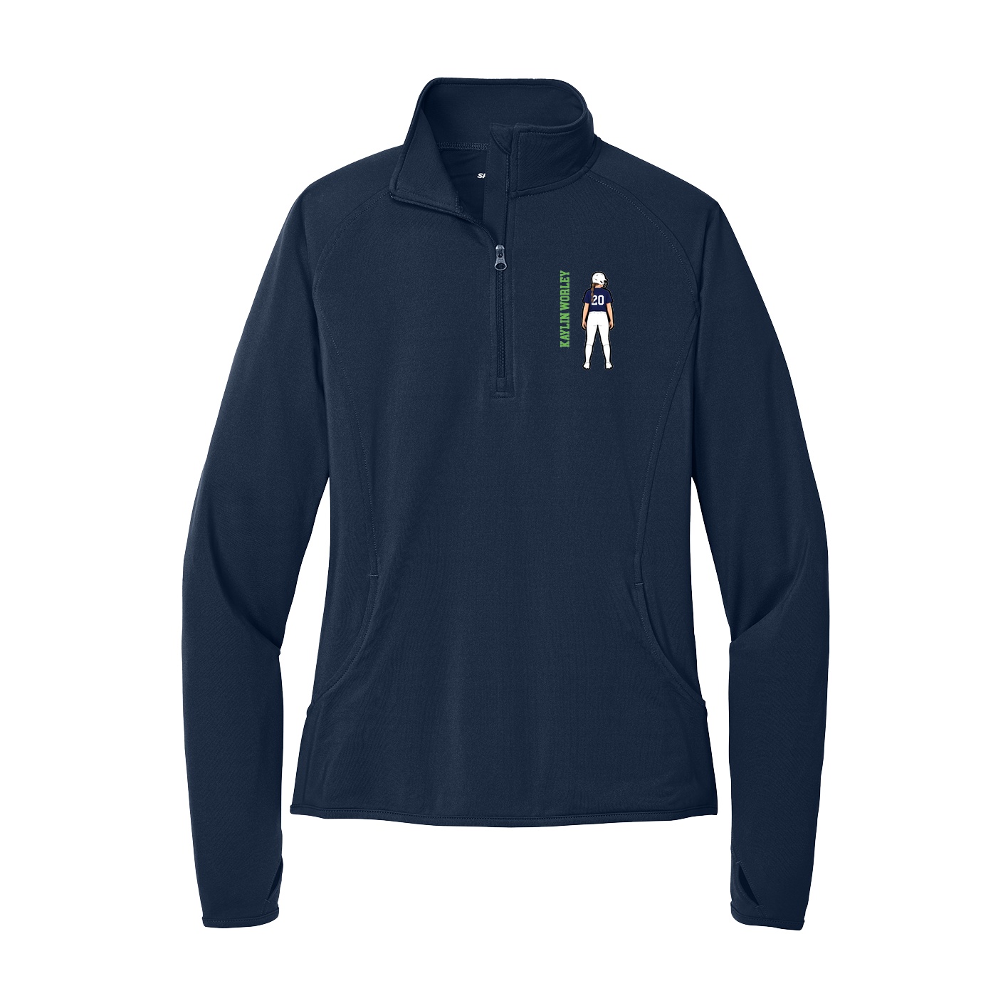 Women's Q-Zip Pullover — Name Vertical in Navy