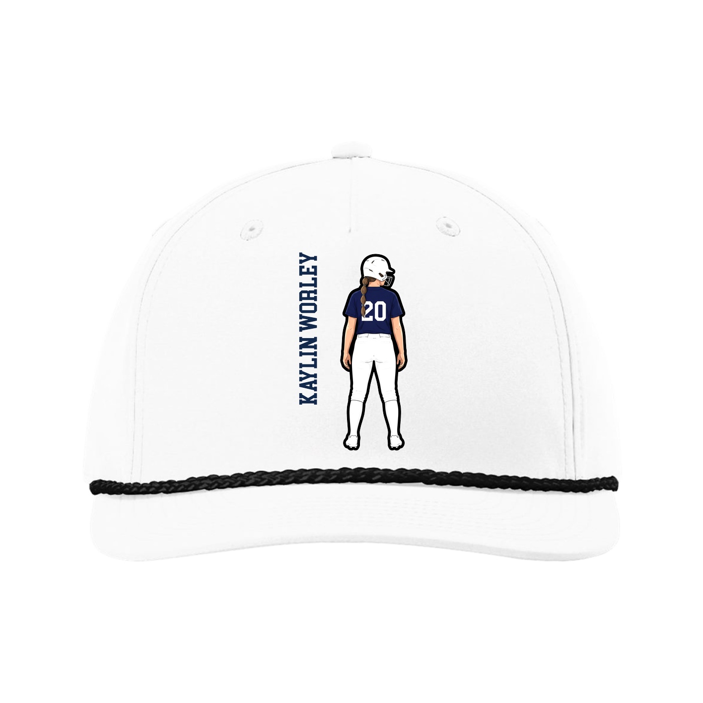 Five-Panel Classic Rope Cap — Name Vertical in White
