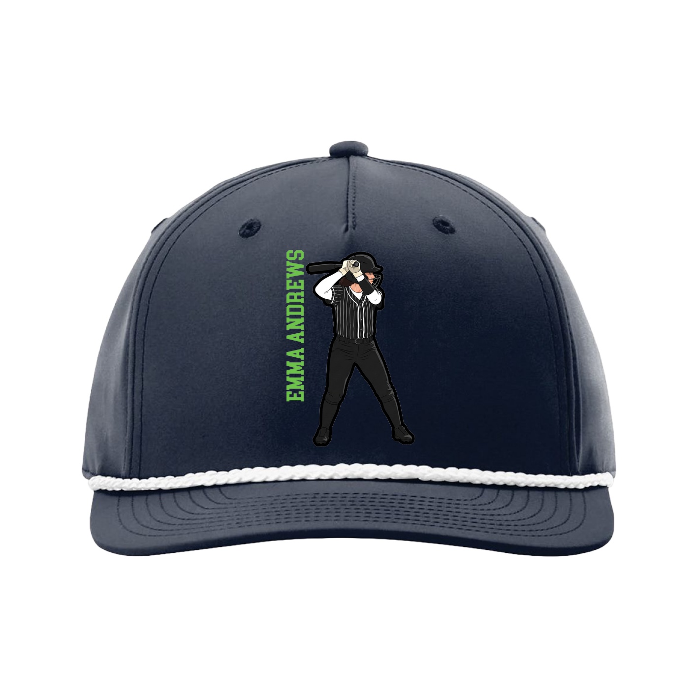 Five-Panel Classic Rope Cap — Name Vertical in Navy