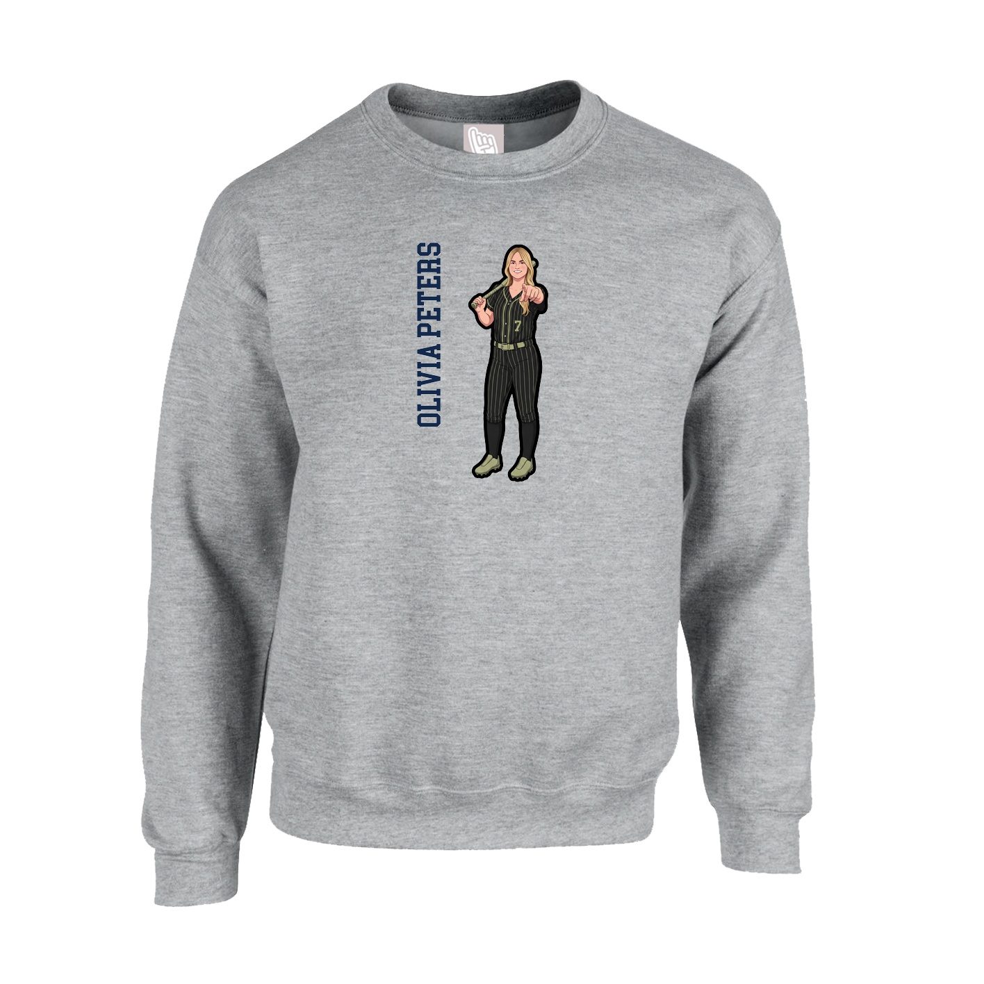 Fleece Crew — Name Vertical in Grey