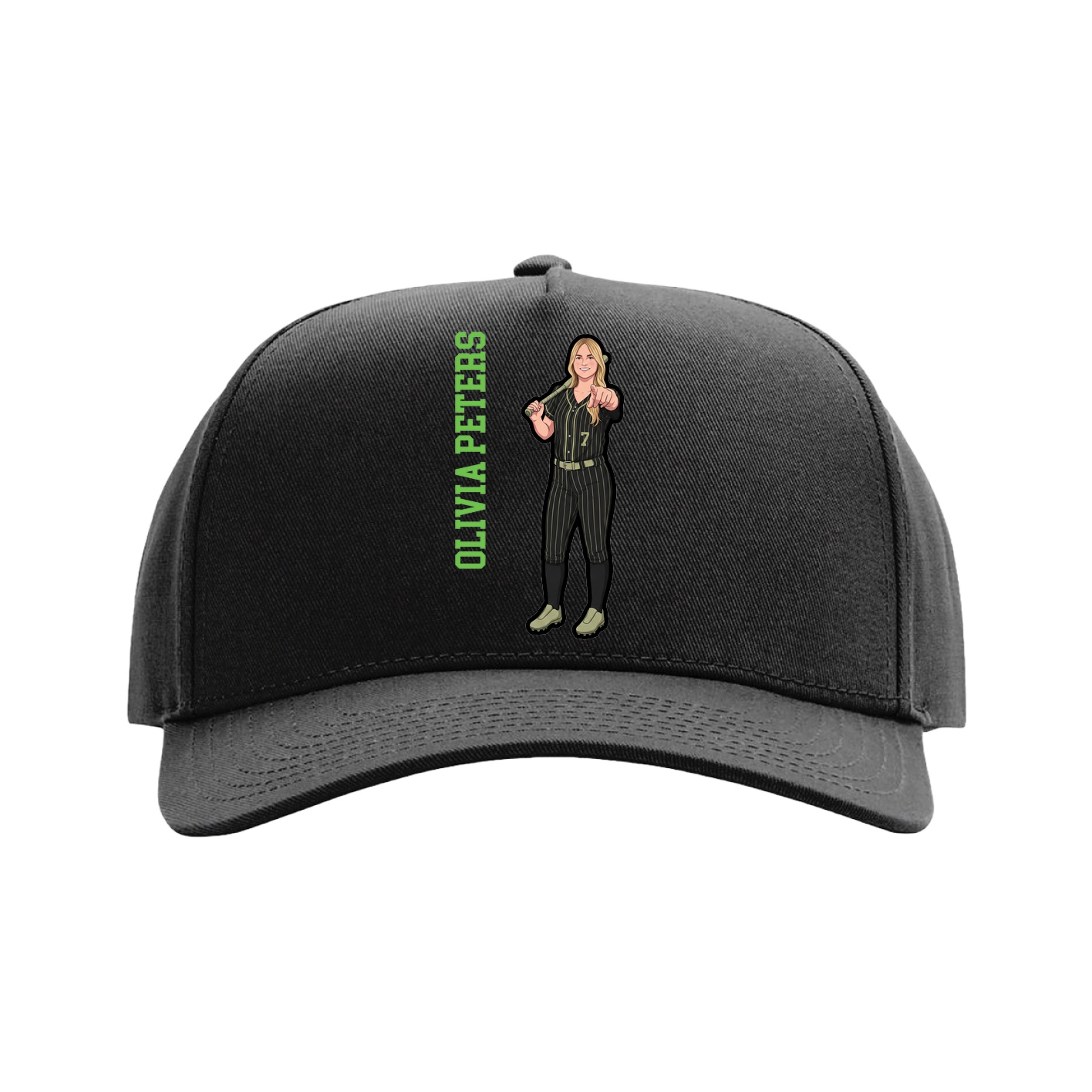Full Fabric Five-Panel Champ Cap — Name Vertical in Black