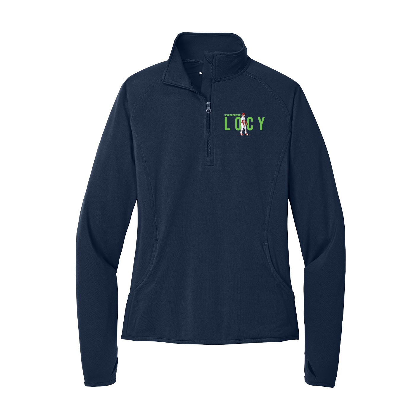 Women's Q-Zip Pullover — Player Name in Navy