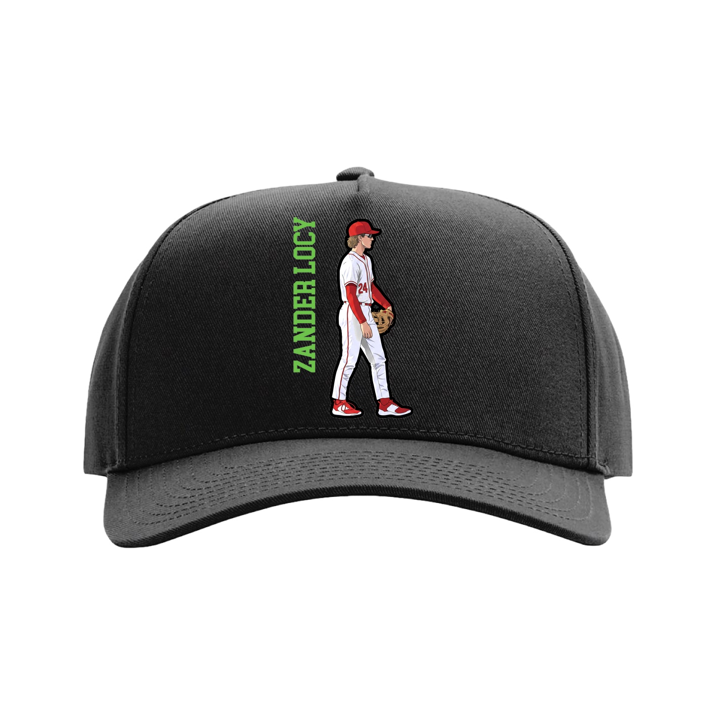 Full Fabric Five-Panel Champ Cap — Name Vertical in Black