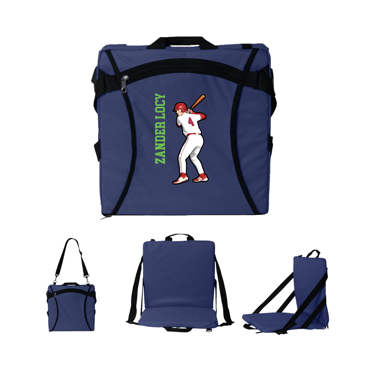 Folding Stadium Seat — Name Vertical in Navy
