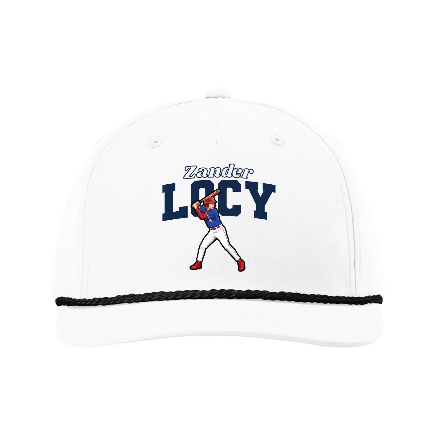 Five-Panel Classic Rope Cap — Name Arch in White