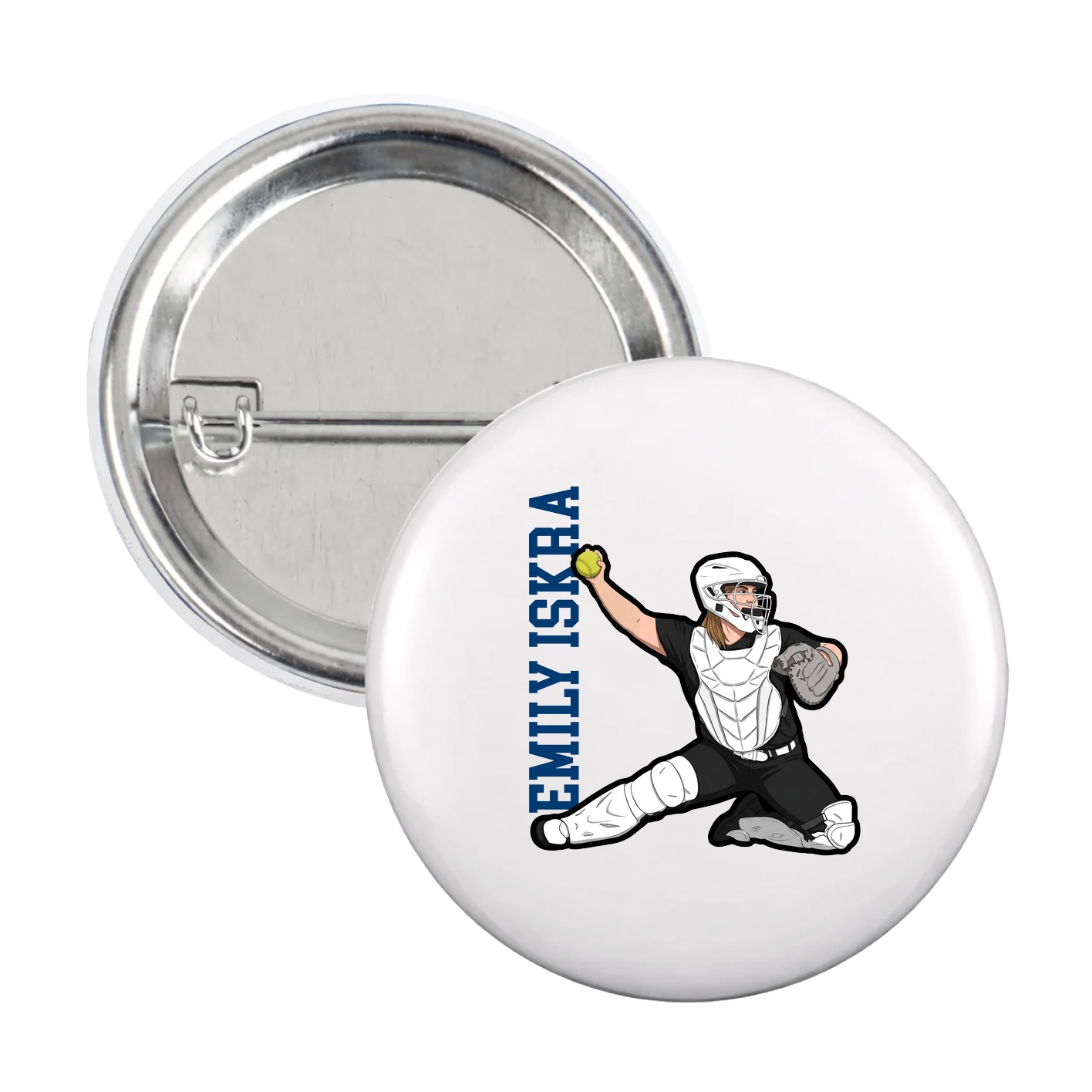 Game Day Button — Name Vertical in White