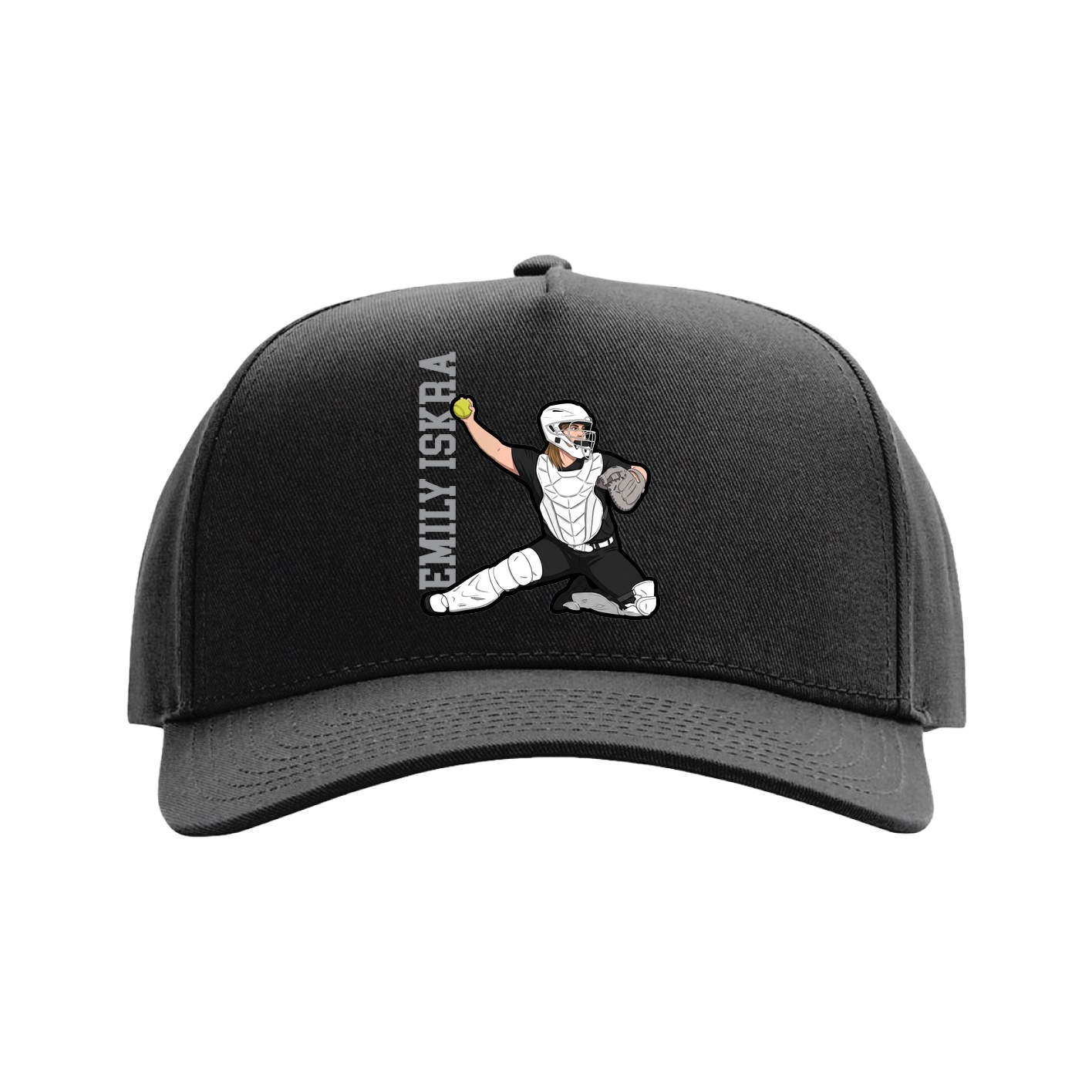 Full Fabric Five-Panel Champ Cap — Name Vertical in Black