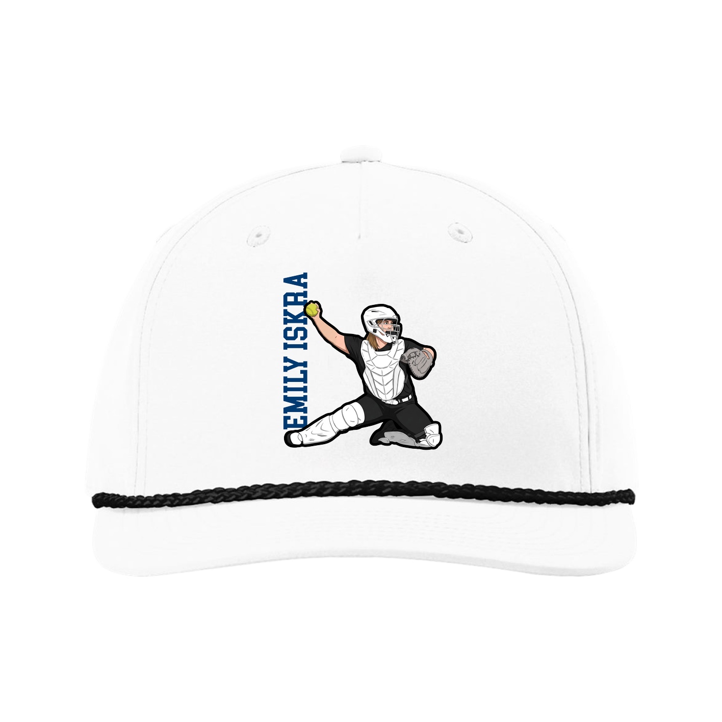 Five-Panel Classic Rope Cap — Name Vertical in White