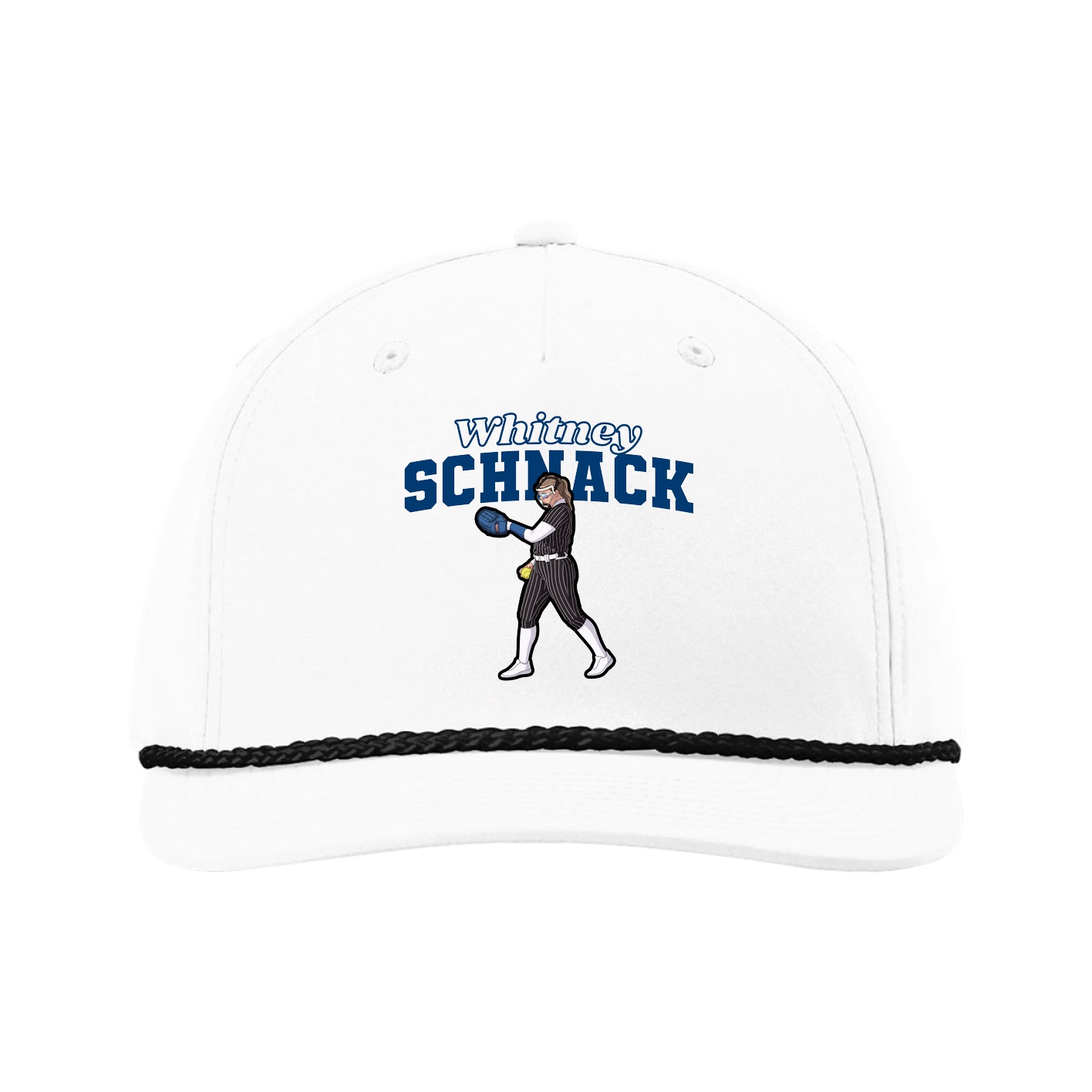 Five-Panel Classic Rope Cap — Name Arch in White
