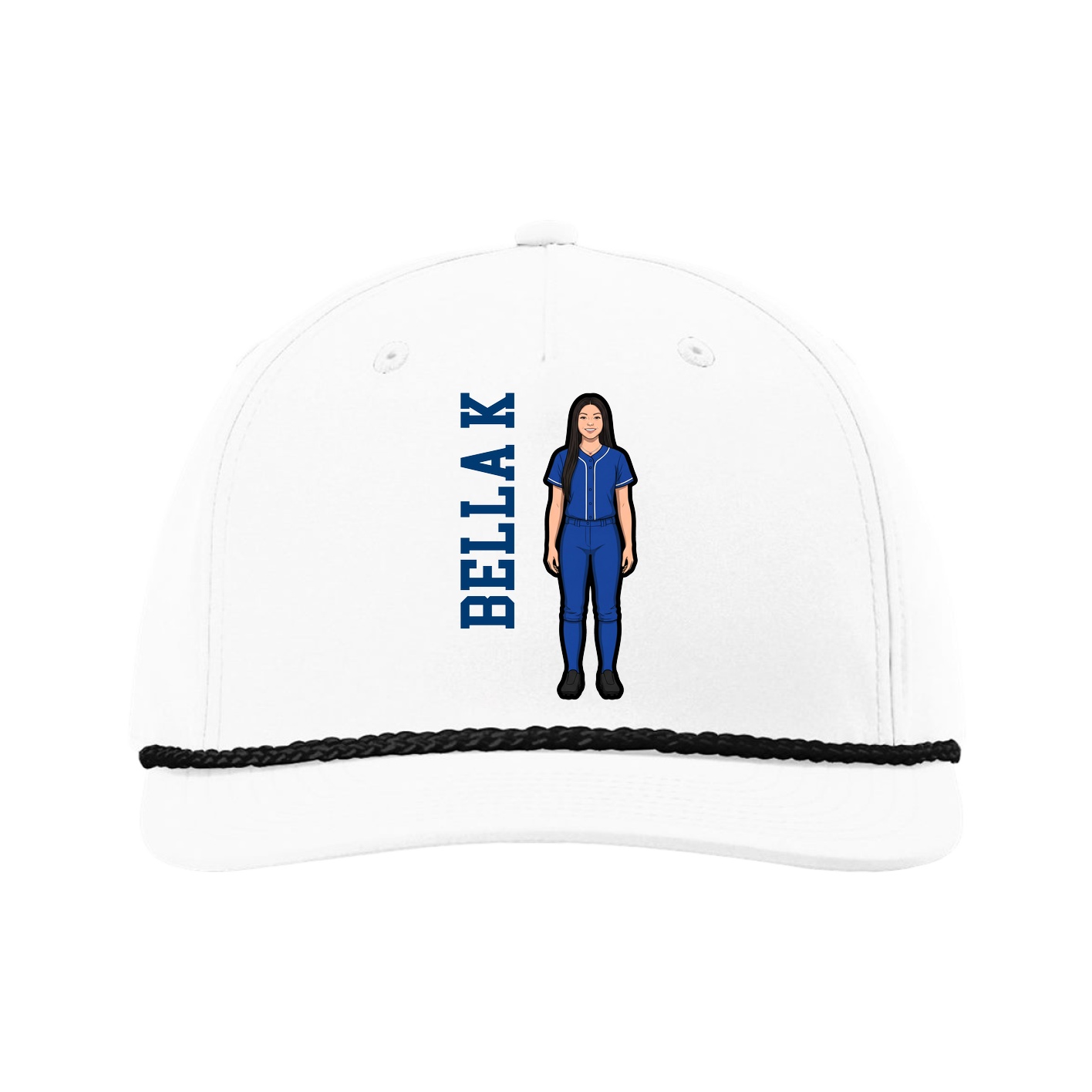 Five-Panel Classic Rope Cap — Name Vertical in White