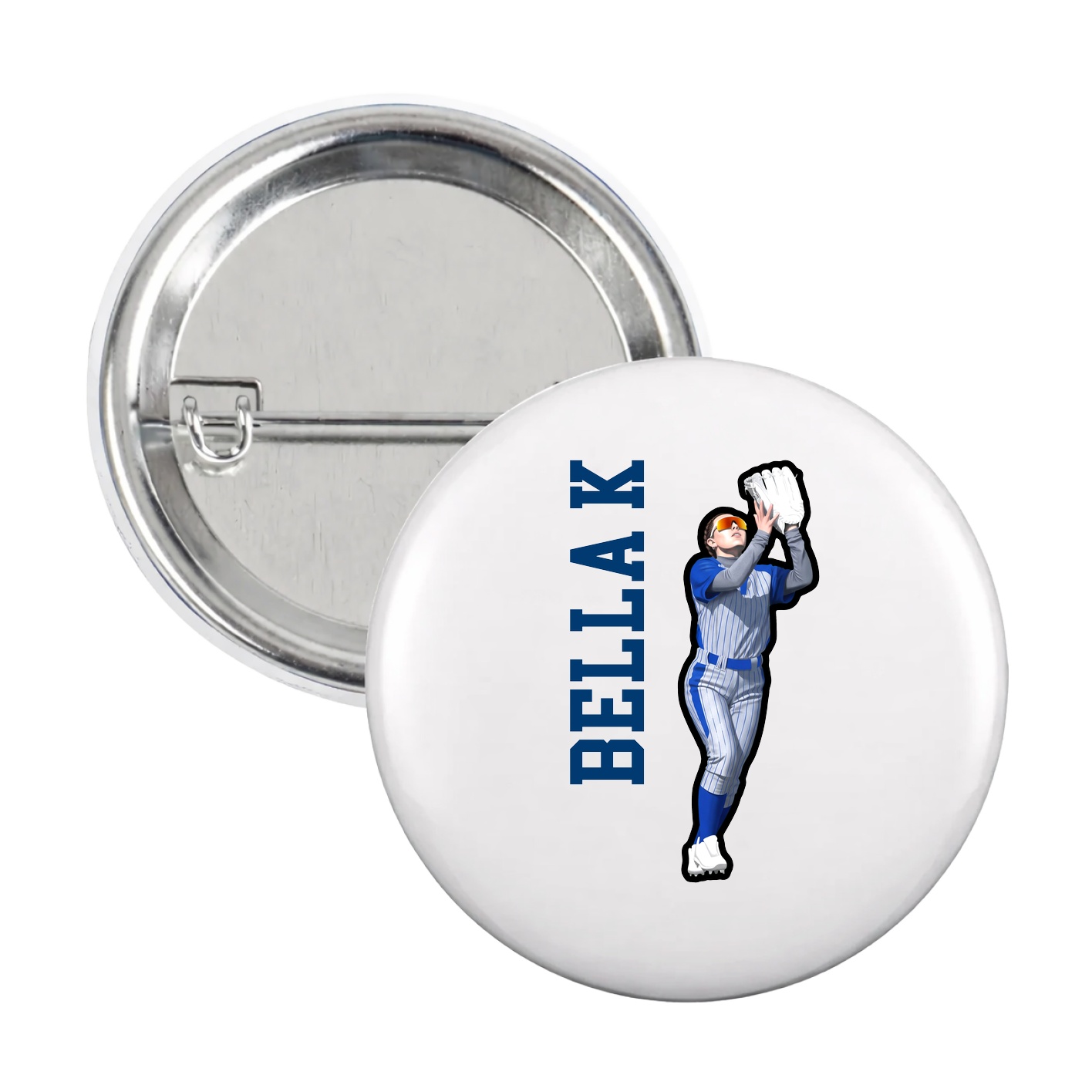 Game Day Button — Name Vertical in White