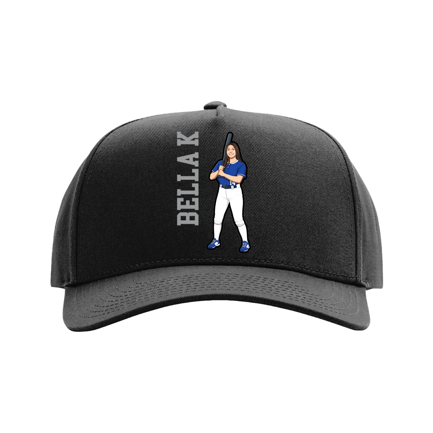 Full Fabric Five-Panel Champ Cap — Name Vertical in Black